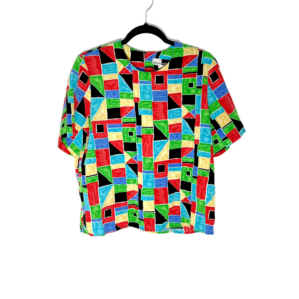 Michele Michele Size 12P Vintage Colorful Geometric Blouse Watercolor Boxy Fit